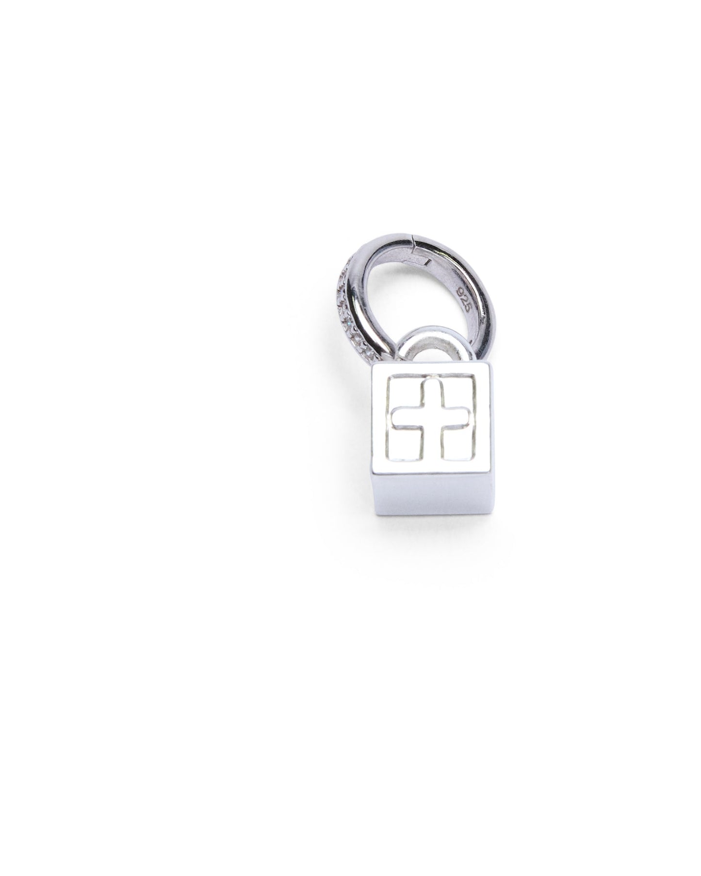 KRYSTAL BOX CROSS HUGGIE EARINGS SILVER