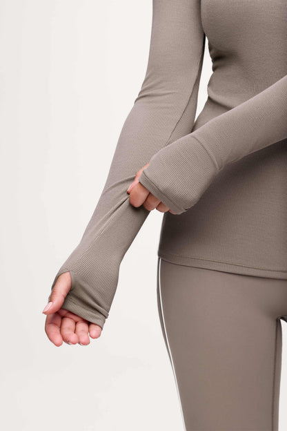 Sporty Rib Bra Long Sleeve | Cocoa