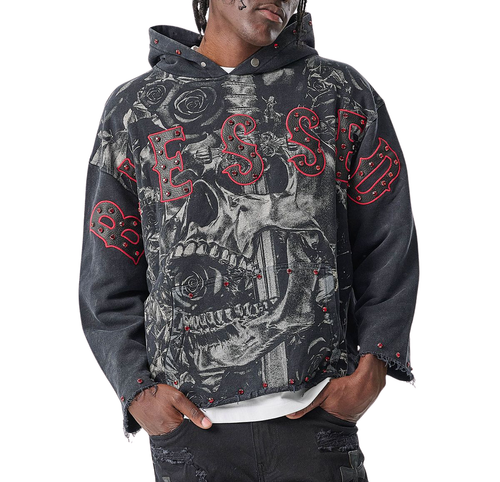 Raw-Edge Blessed French-Terry Hoodie