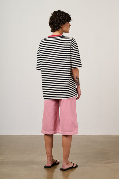 Benny - Oversized Cotton T-Shirt in Black & White Stripe