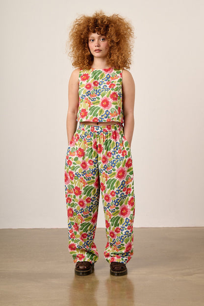 Freddie - Barrel Leg Cotton Trousers in Ivory Marie
