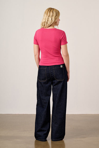 Gracie - Cotton T-Shirt in Fuchsia Rose