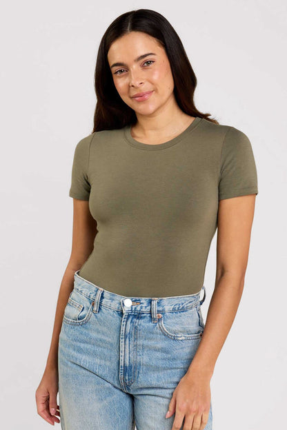 Cotton Stretch Short Sleeve Crewneck Bodysuit