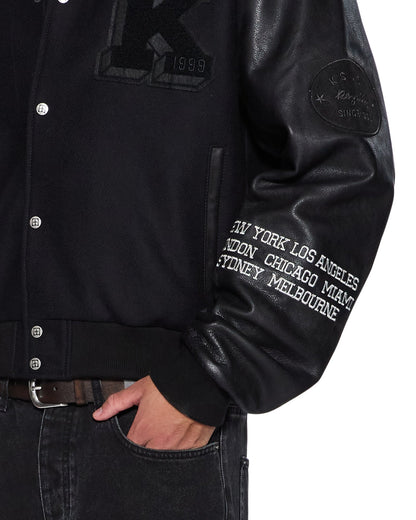 PATCHED VARSITY JACKET BLACK