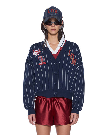 DEAN CARDIGAN NAVY PINSTRIPE