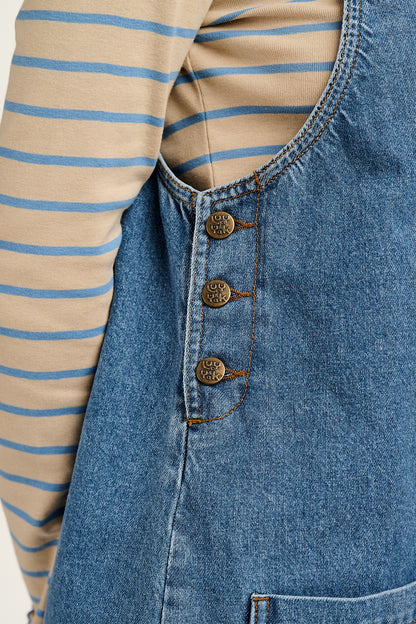 Layla - Mini Denim Dress in Mid Wash Blue