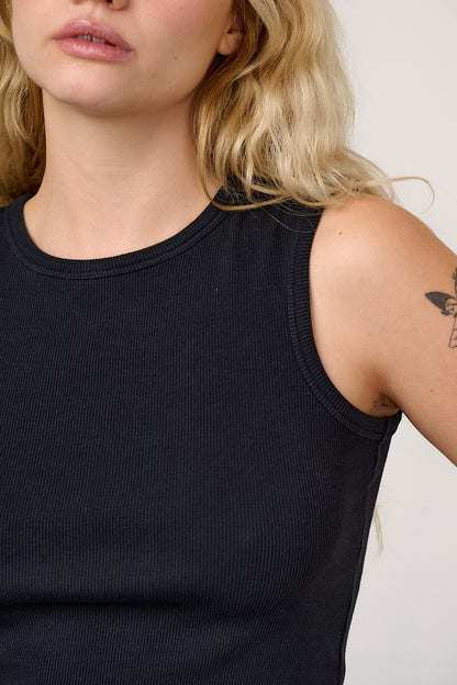 Rue - Ribbed Tank Top in Black
