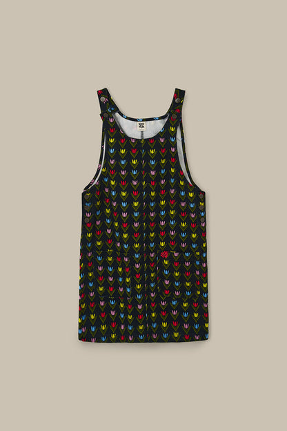 Layla - Mini Cotton Dress in Black Tulip Print